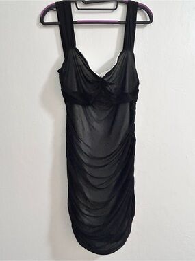 Black Sheer Ruched Slip Dress - Women
